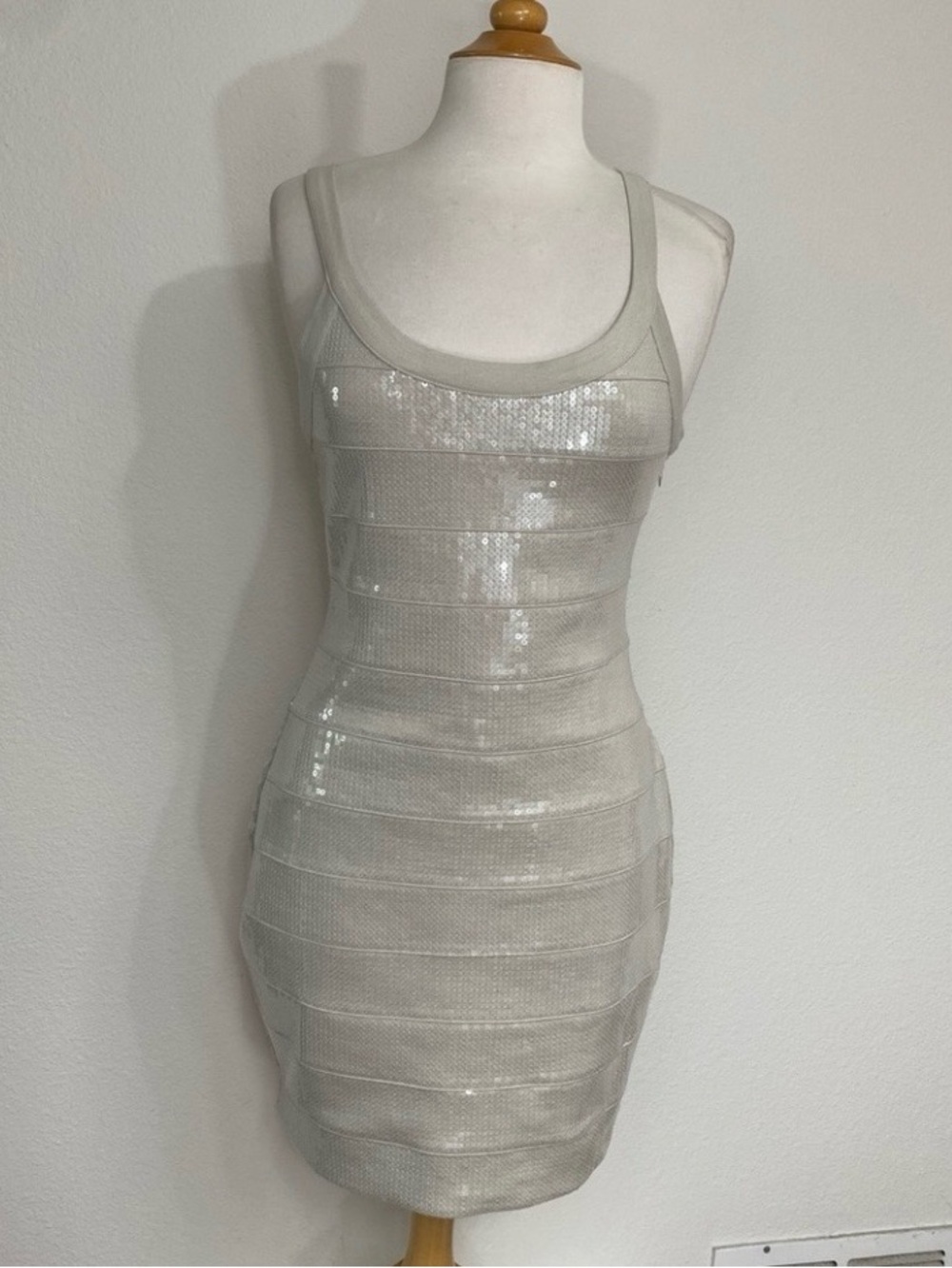 Express Women's Gray Sequins Stretch Tank Mini Dress Size 8 Party Girlhoodcore